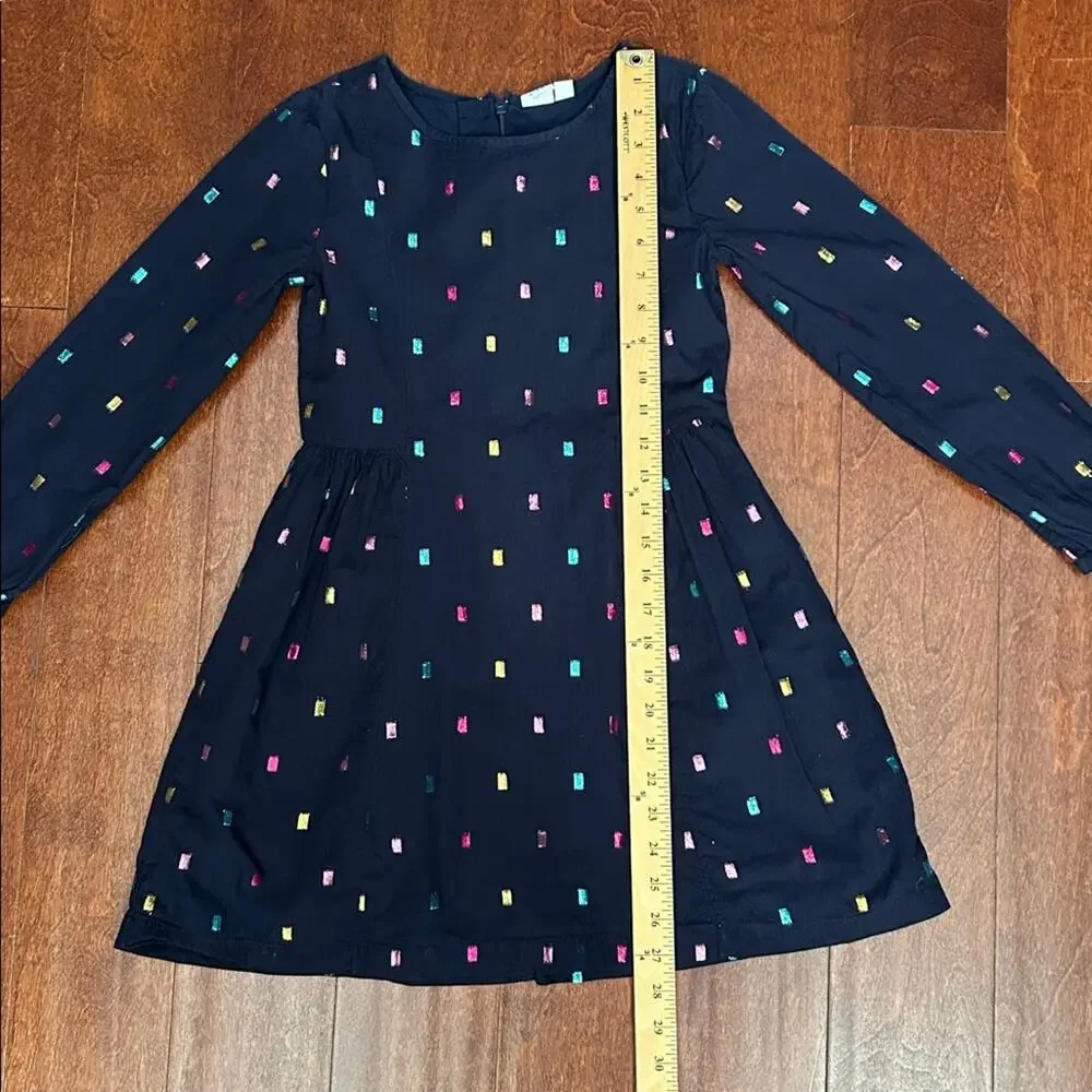 GAP Kid’s Navy Long Sleeve Dress with Colorful Metallic Accents, Size Medium